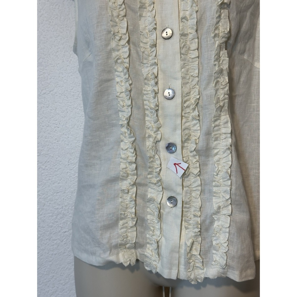 Rialto Collection by Joy Perreras Linen Top Shirt Ruffle Sz M Ivory Victorian - Picture 3 of 8